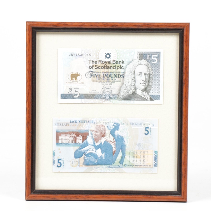 Jack Nicklaus 2005 Bank of Scotland 5 Pound Note, Framed