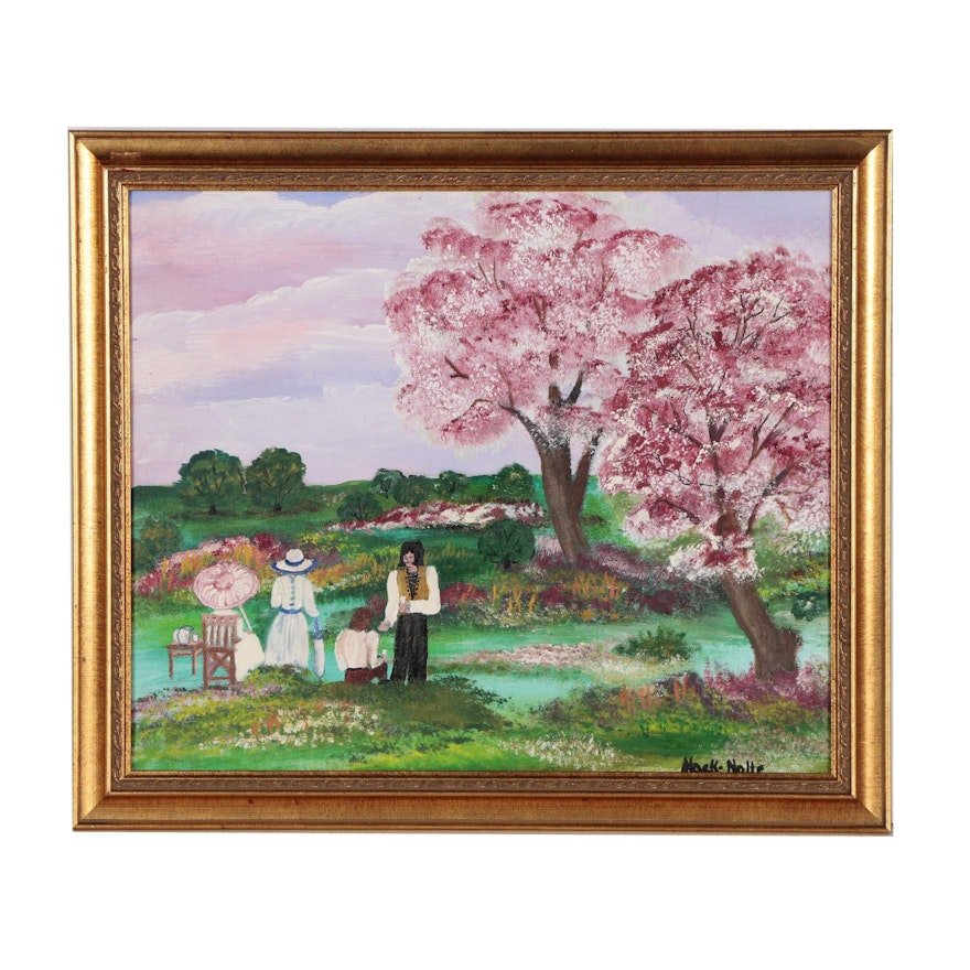 Naive Style Oil Painting, Mid 20th Century