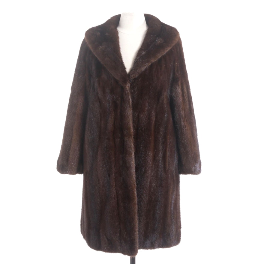 Mahogany Mink Fur Coat with Shawl Collar, Vintage