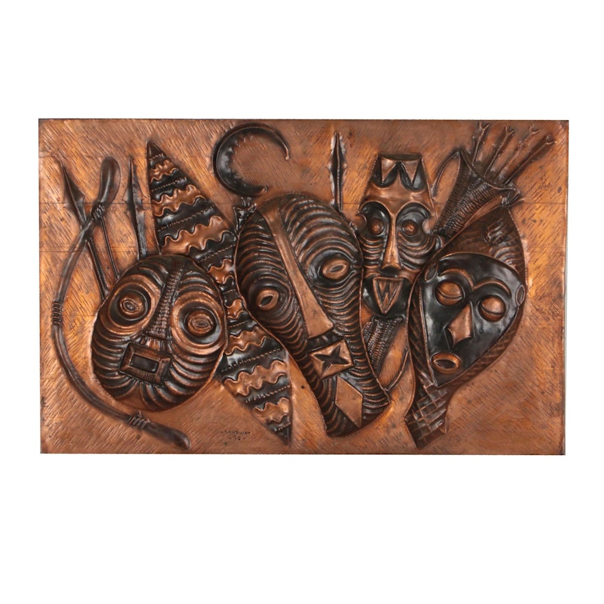 Copper Relief Featuring Central African Style Masks