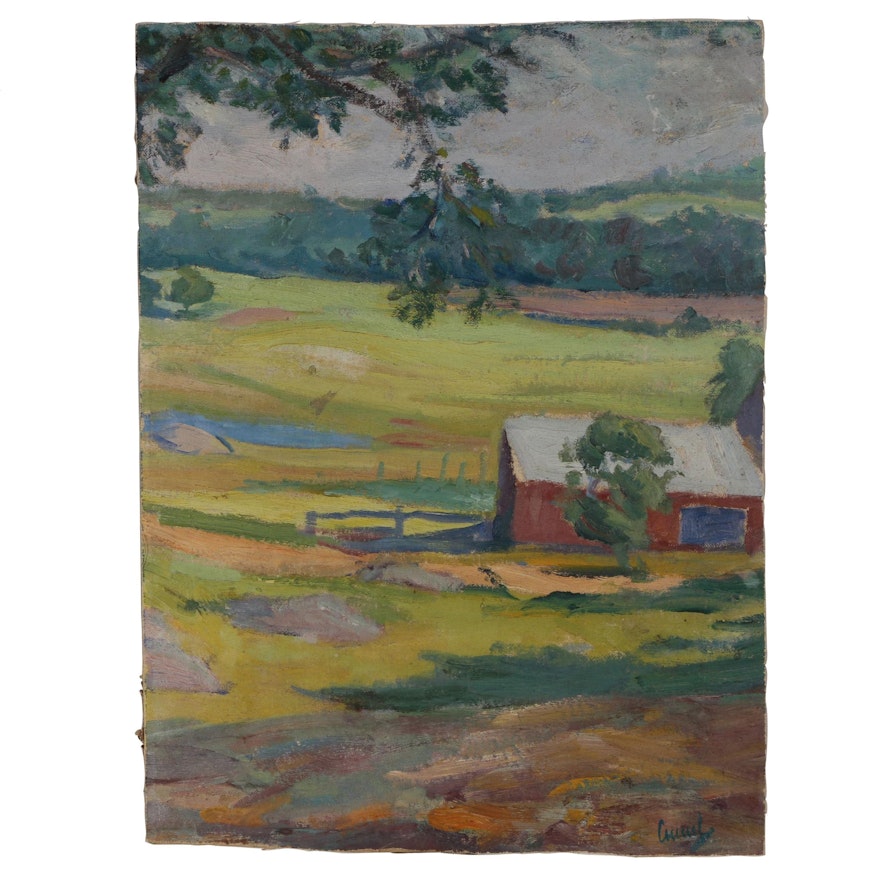 Rural Landscape Oil Painting, Early to Mid 20th Century
