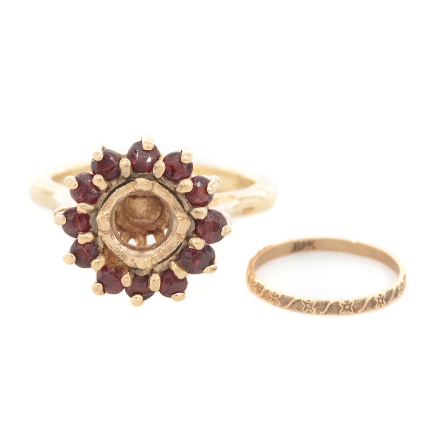 14K Gold Garnet Semi-Mount Ring with Arthritic Shank and 10K Gold Baby Ring