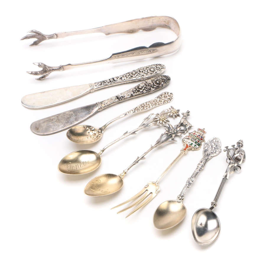 Sterling Silver, Coin Silver, and Silver Plate Utensils and Souvenir Spoons