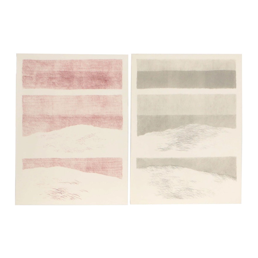 James Wilson Rayen Lithograph Color Separation Proofs for "Vertical Dunes"