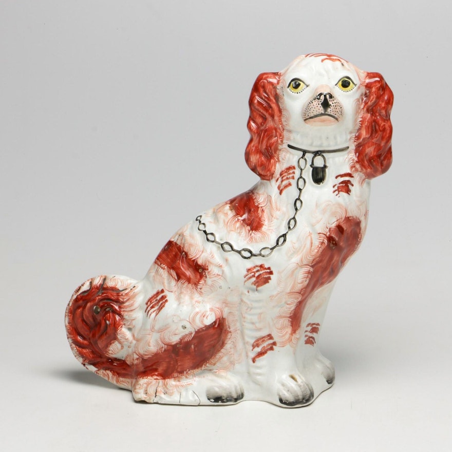 Antique Staffordshireware King Charles Spaniel Mantel Figural Hound