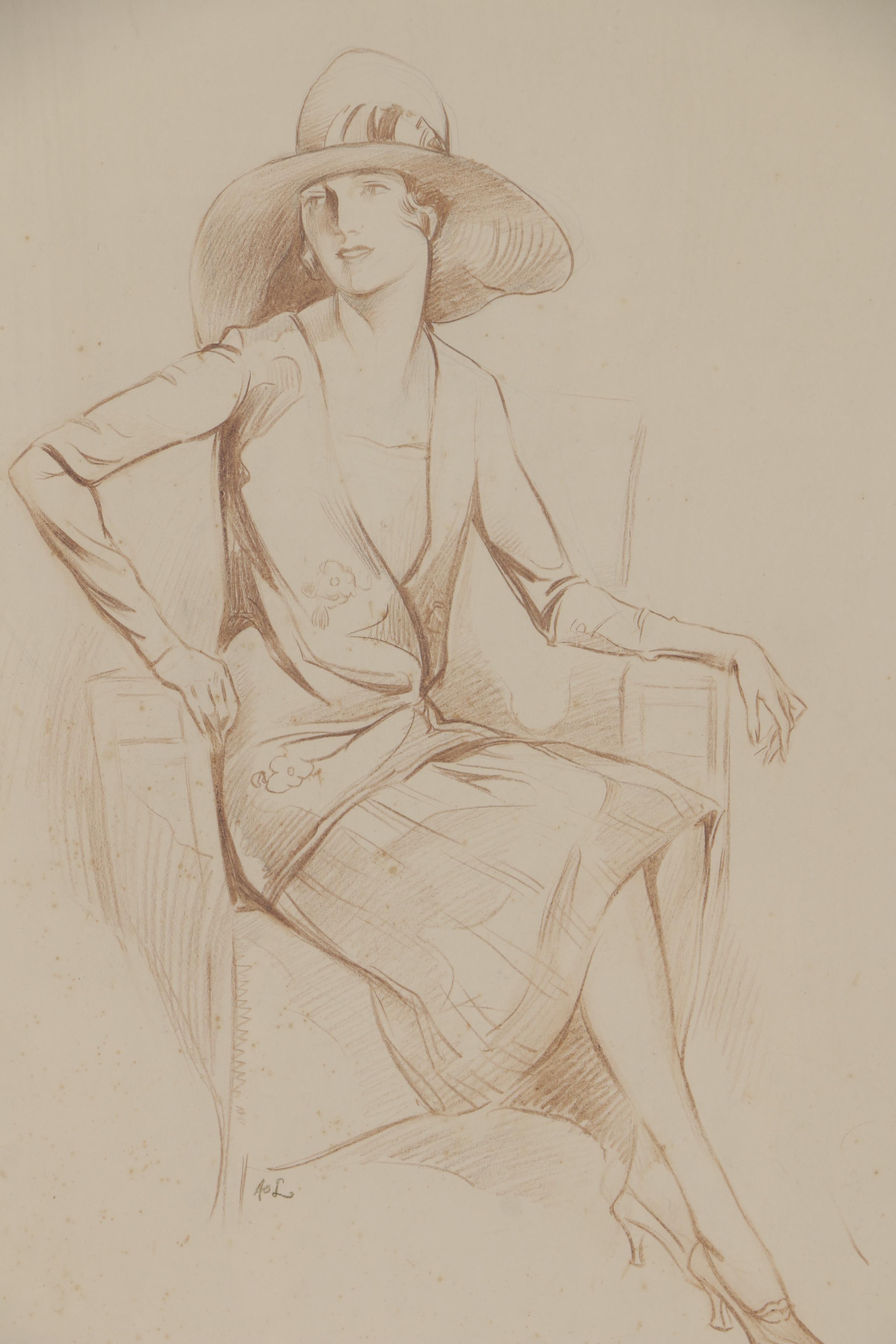 Alexander Levy Conté Crayon Figure Drawing of Seated Woman