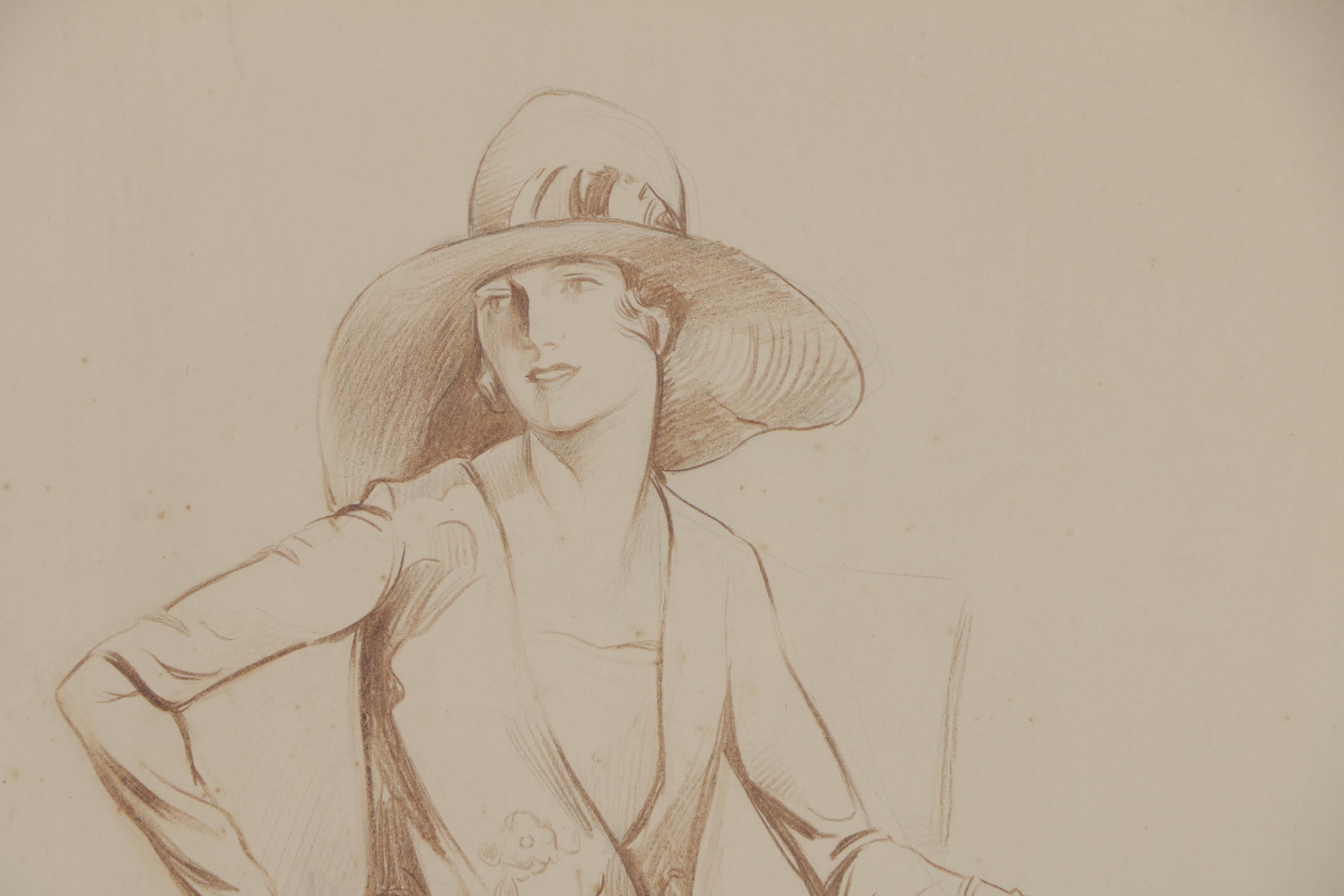 Alexander Levy Conté Crayon Figure Drawing of Seated Woman