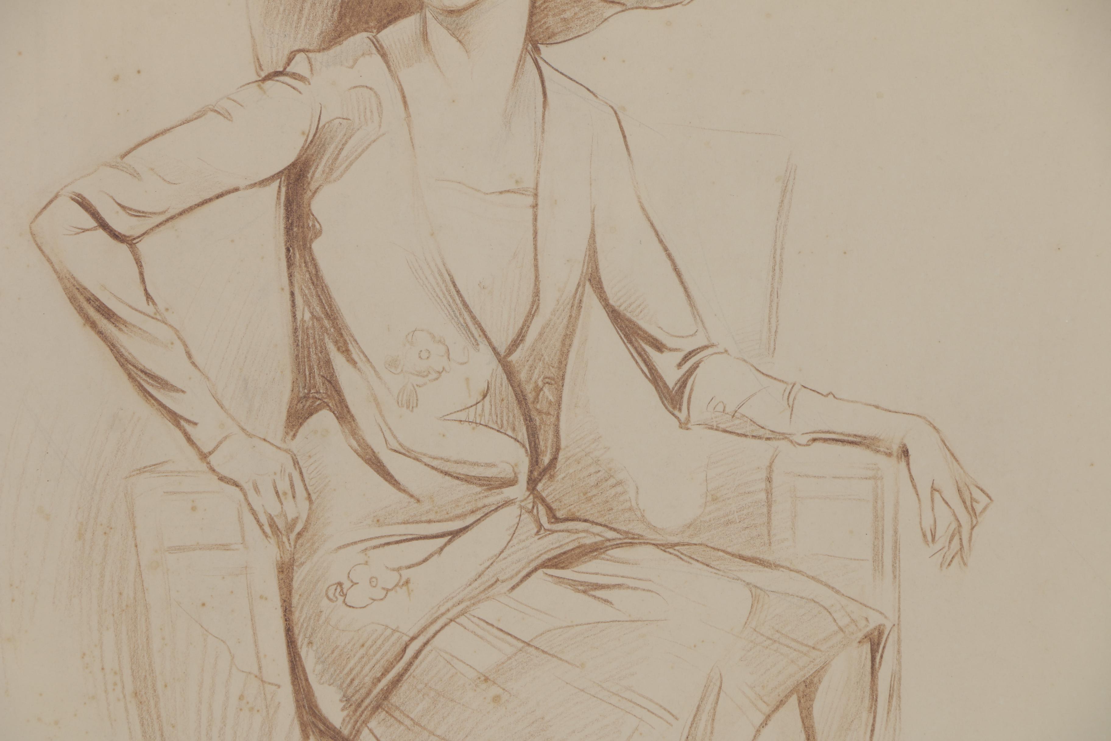 Alexander Levy Conté Crayon Figure Drawing of Seated Woman