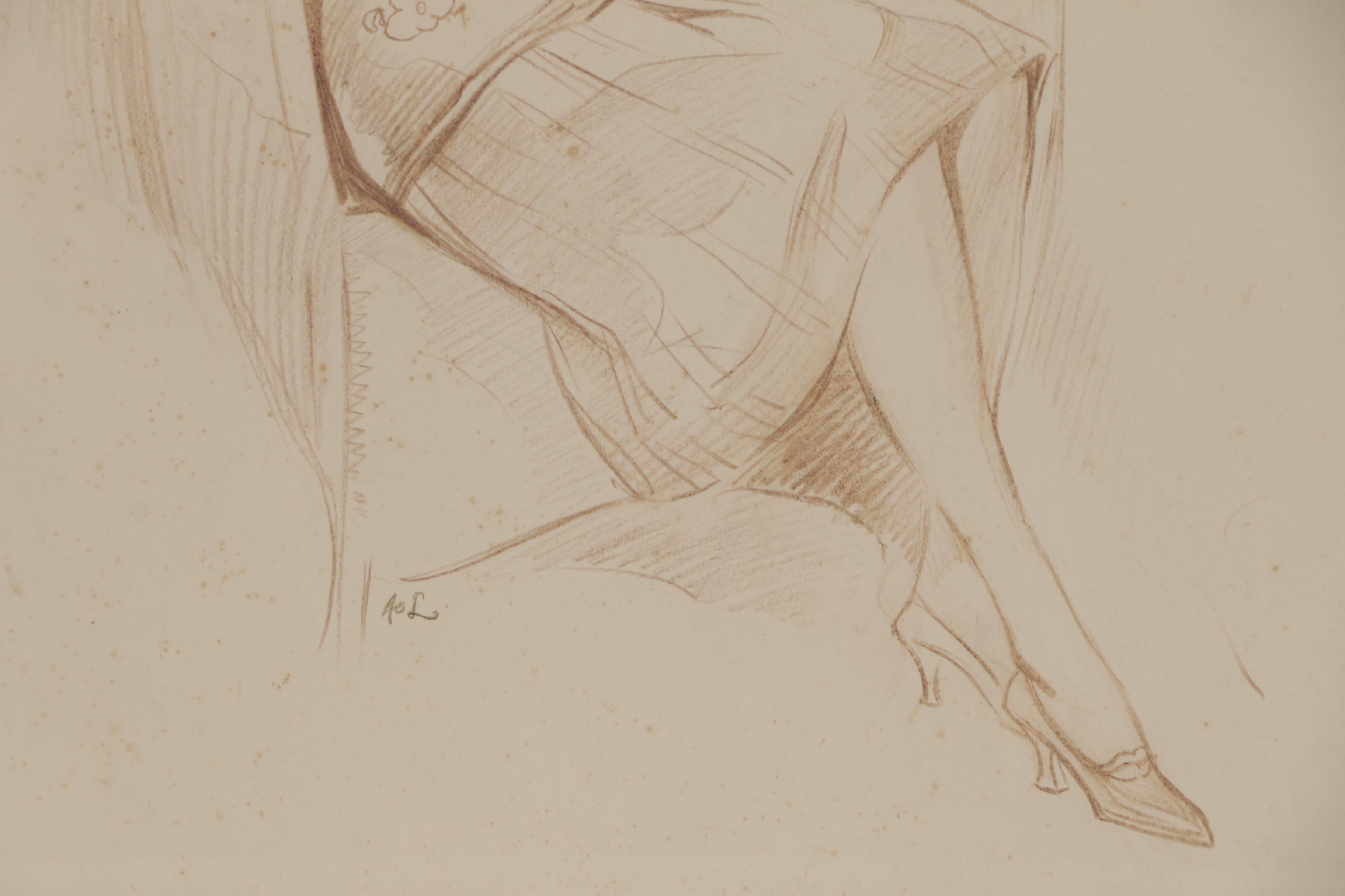 Alexander Levy Conté Crayon Figure Drawing of Seated Woman