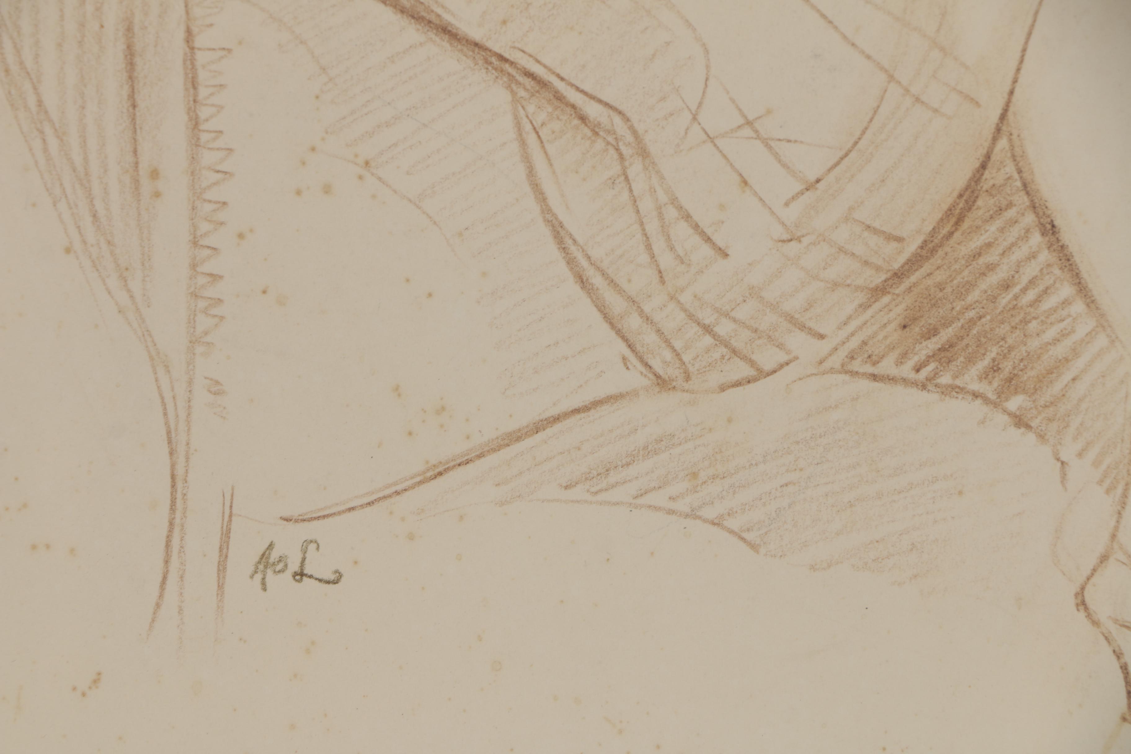 Alexander Levy Conté Crayon Figure Drawing of Seated Woman