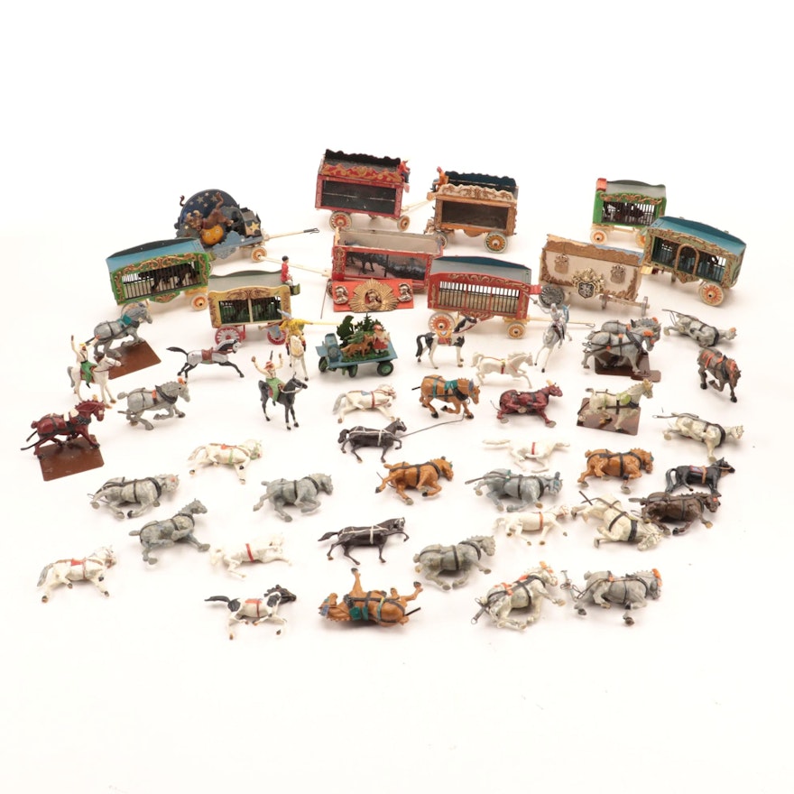 Silvan-Drew Model Circus Toy Train Cars, Plastic Calvary Horses, and More