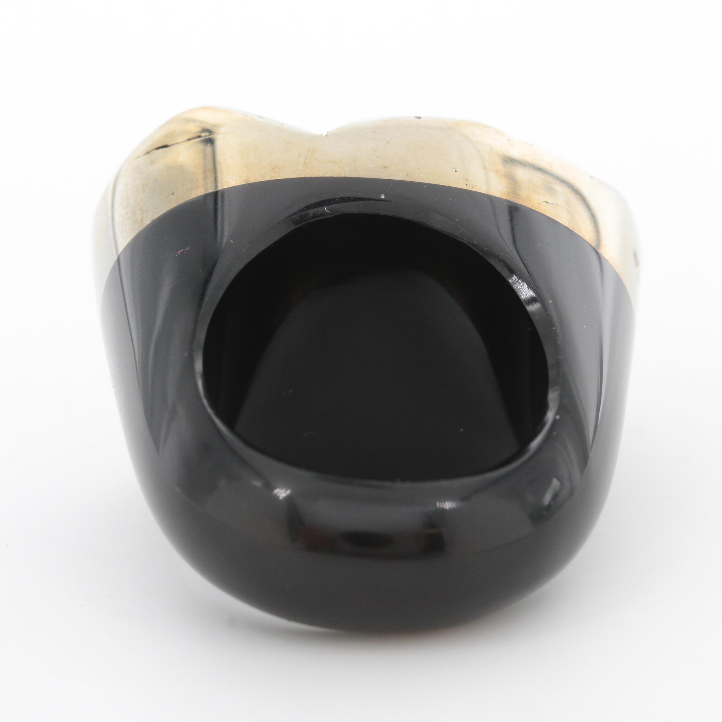Sheryl Jones Druzy Pyrite and Black Onyx Ring