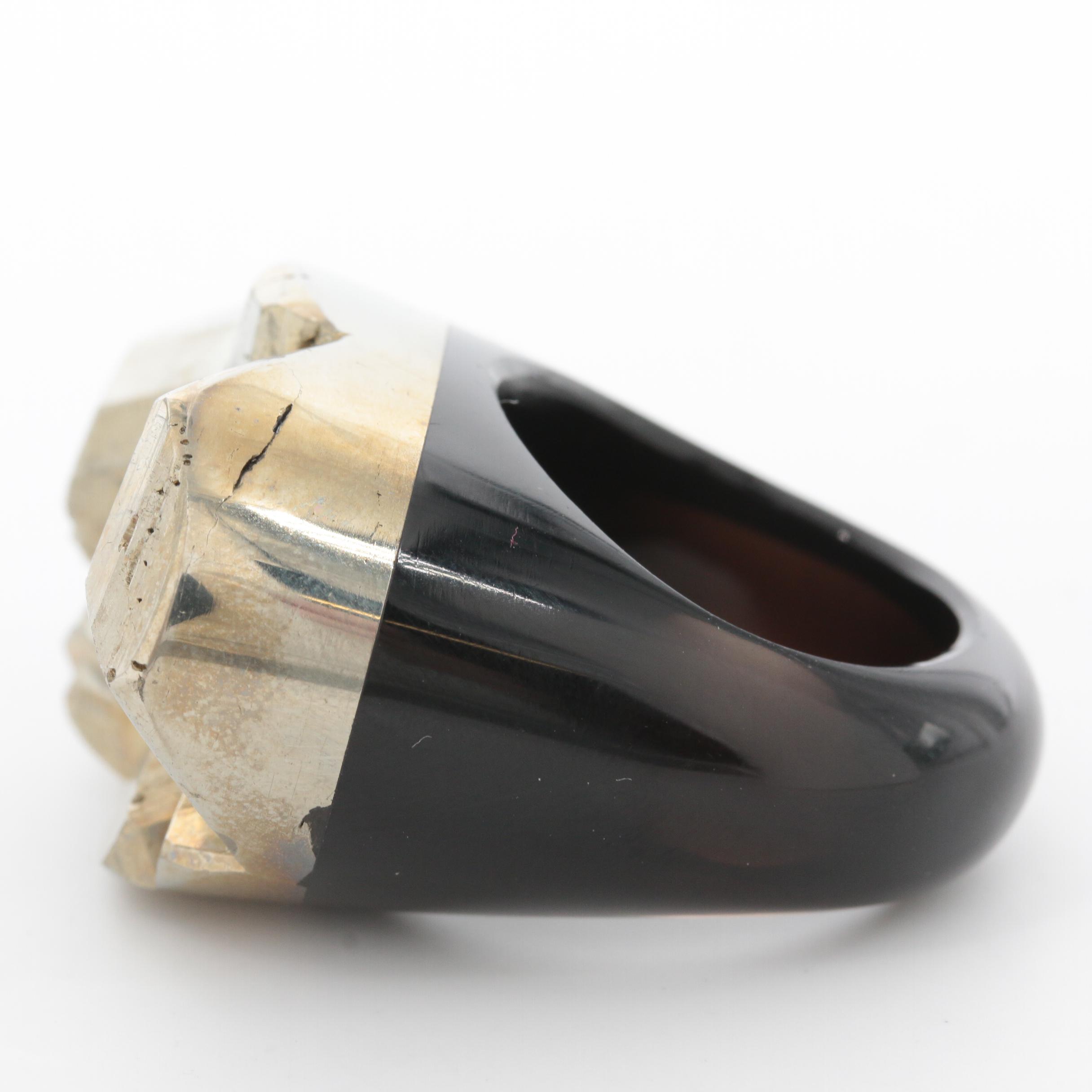 Sheryl Jones Druzy Pyrite and Black Onyx Ring