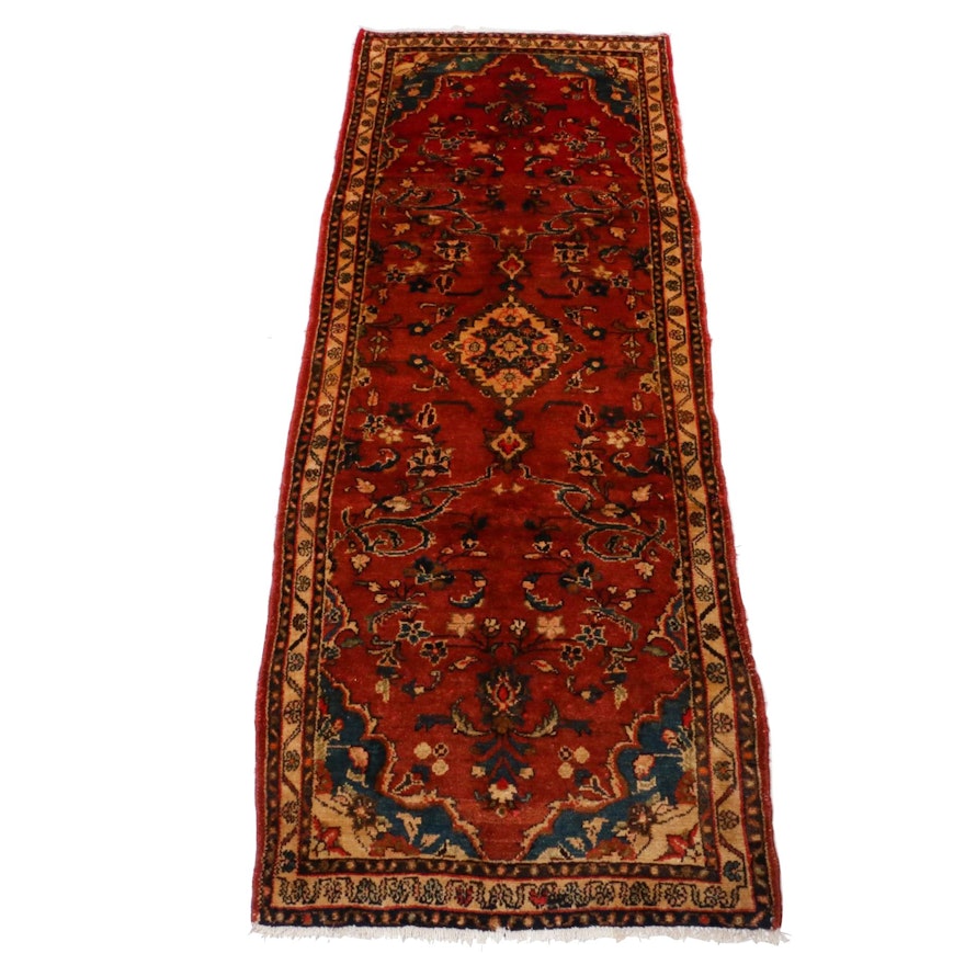 3'5 x 9'6 Hand-Knotted Persian Zanjan Carpet Runner, 1960s