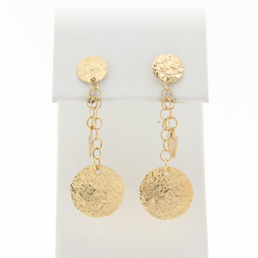 14K Yellow Gold Hammered Dangle Earrings