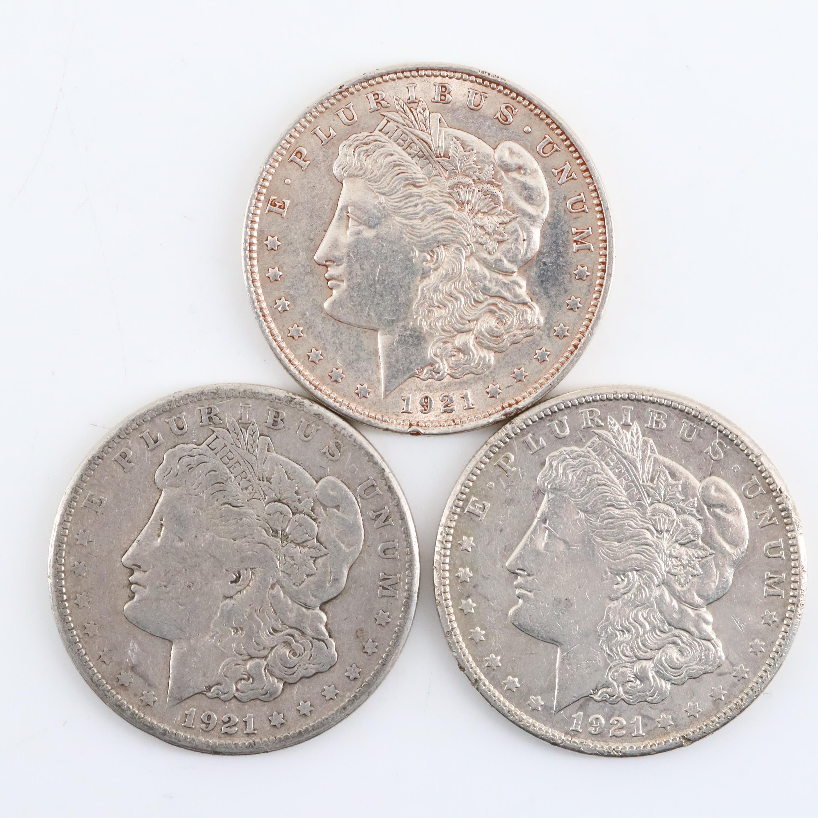 Twenty 1921 Silver Morgan Dollars Including Examples from All Three Mints