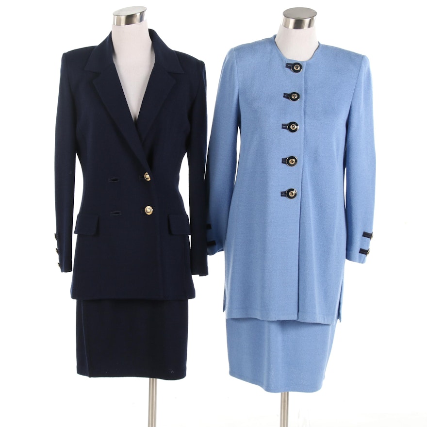 St. John Brand Navy and Light Blue Knit Skirt Suits