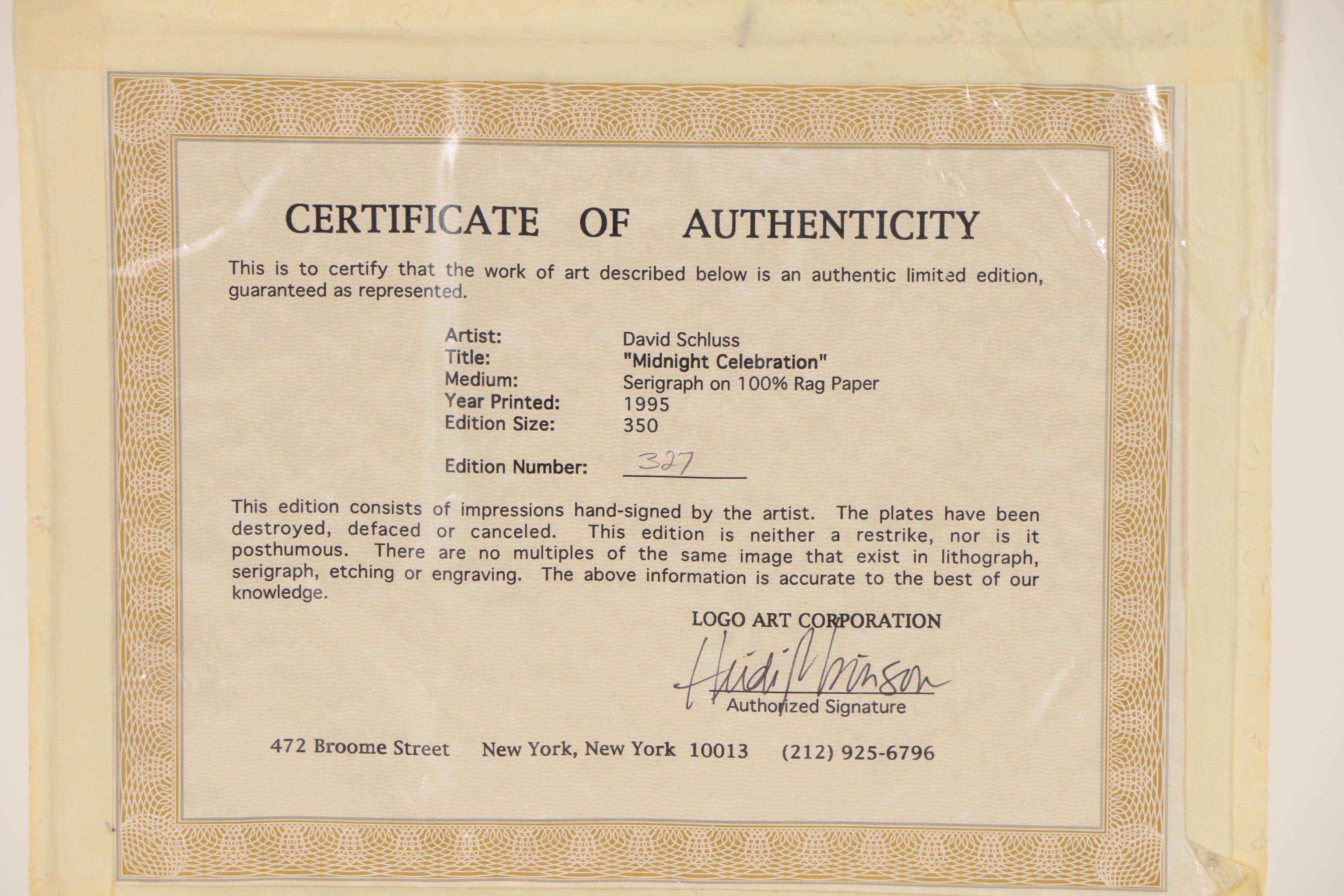 David Schluss Serigraph "Midnight Celebration", 1995