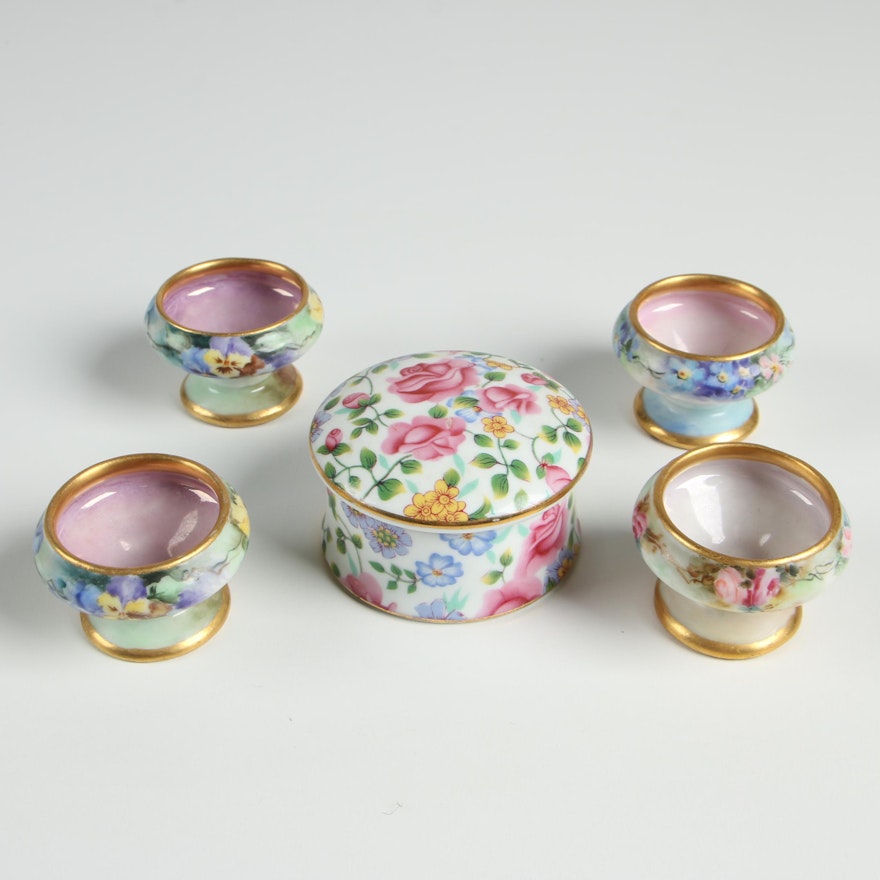 Two's Company "Michelle" Trinket Box with Hand Painted Porcelain Salt Cellars