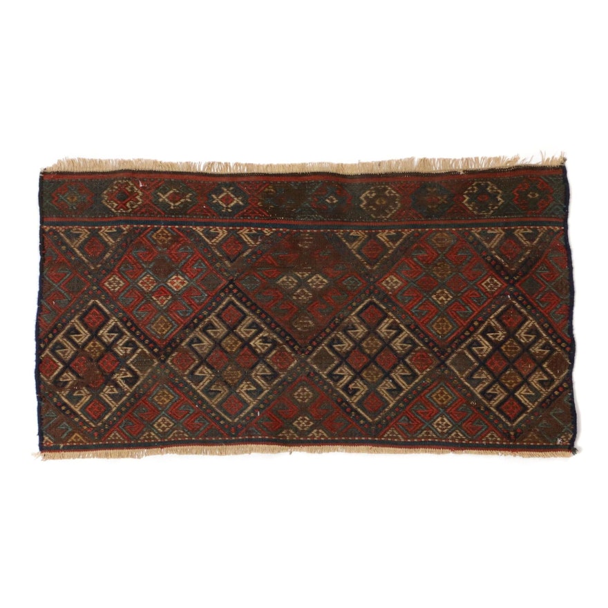 1'8 x 3'0 Hand-Woven Persian Shahsavand Kilim Soumak Rug, circa 1920