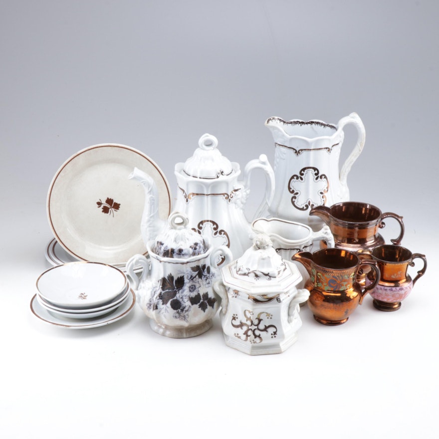 Alfred Meakin, Shaw and Other Tea Leaf Ironstone and Copper Luster Tableware