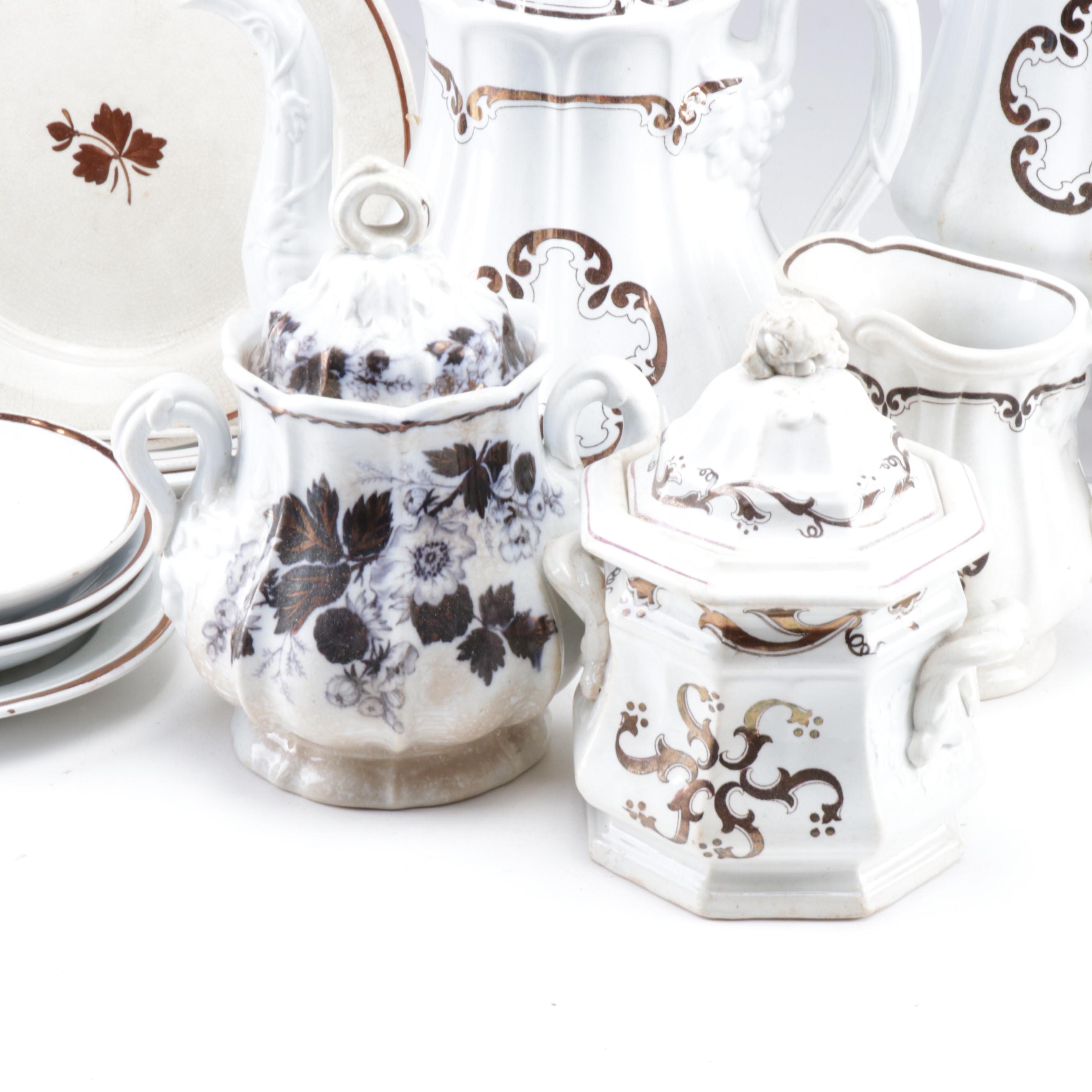 Alfred Meakin, Shaw and Other Tea Leaf Ironstone and Copper Luster Tableware