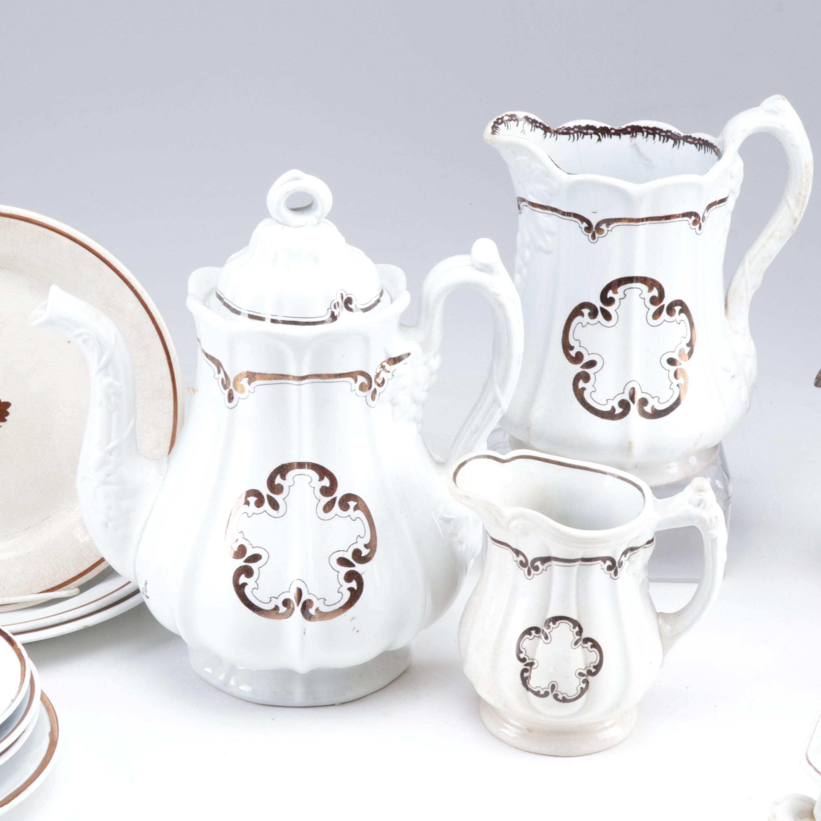 Alfred Meakin, Shaw and Other Tea Leaf Ironstone and Copper Luster Tableware