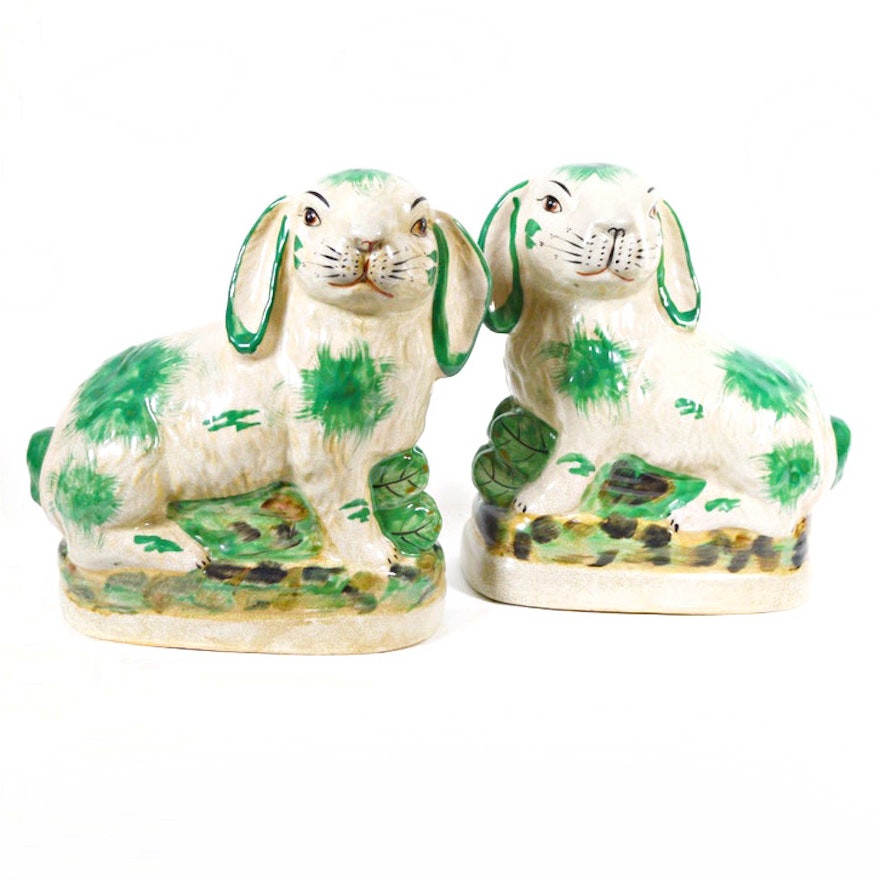 Reproduction Staffordshire Porcelain Rabbit Figurines, Late 20th Century