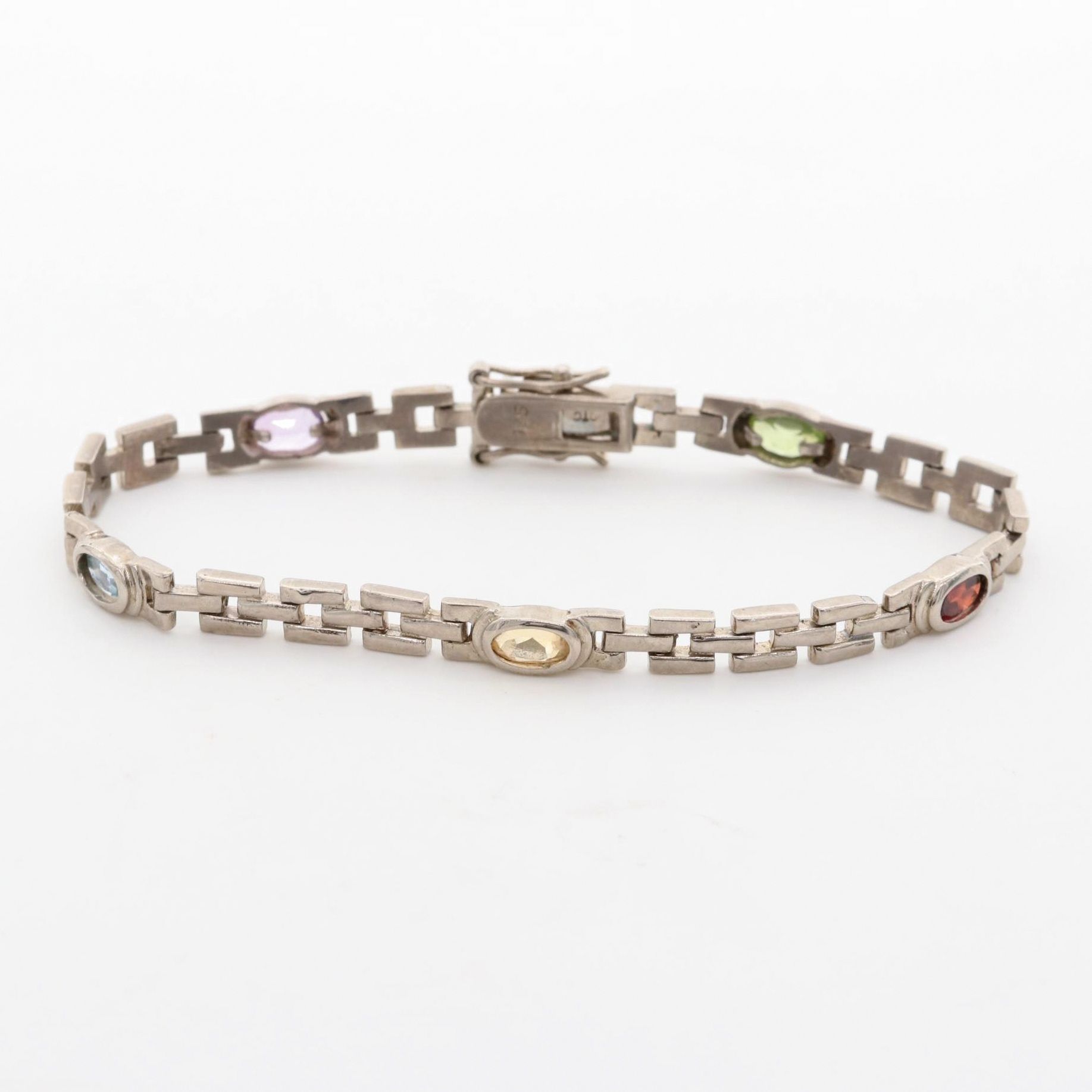 Sterling Bracelet with Amethyst, Peridot, Citrine, Garnet and Blue Topaz