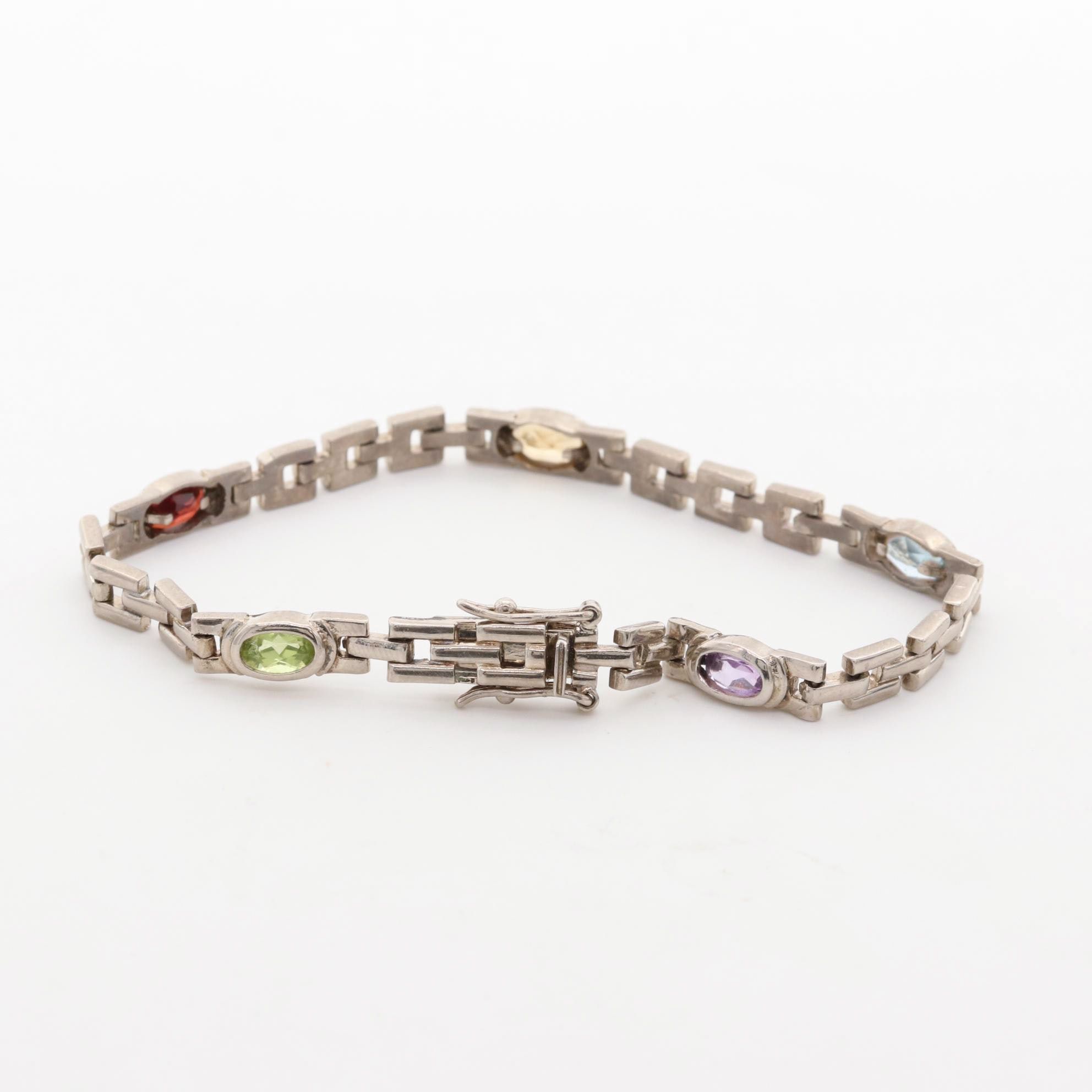 Sterling Bracelet with Amethyst, Peridot, Citrine, Garnet and Blue Topaz