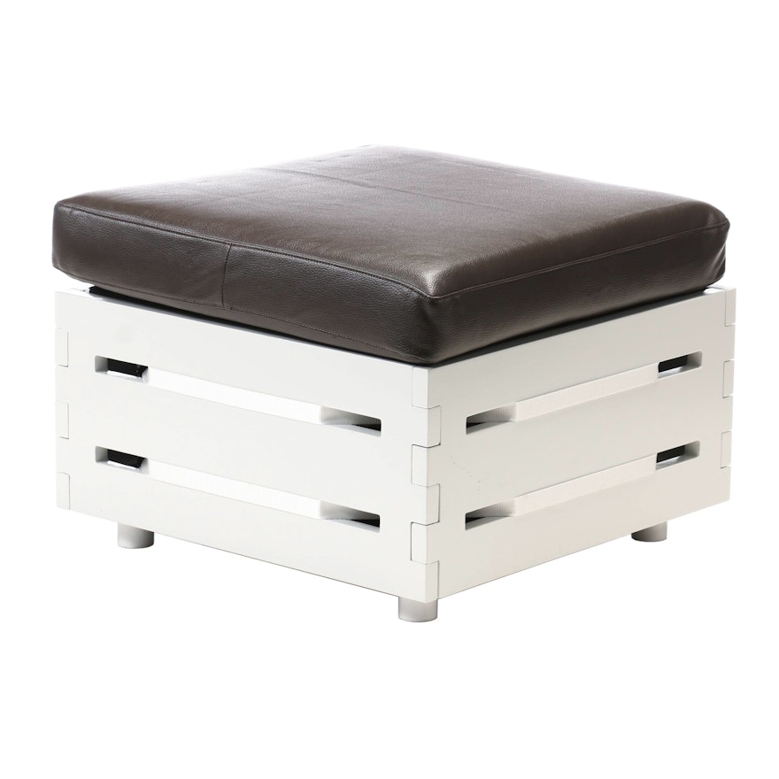 Bonded Leather Cushioned Storage Ottoman, Contemporary