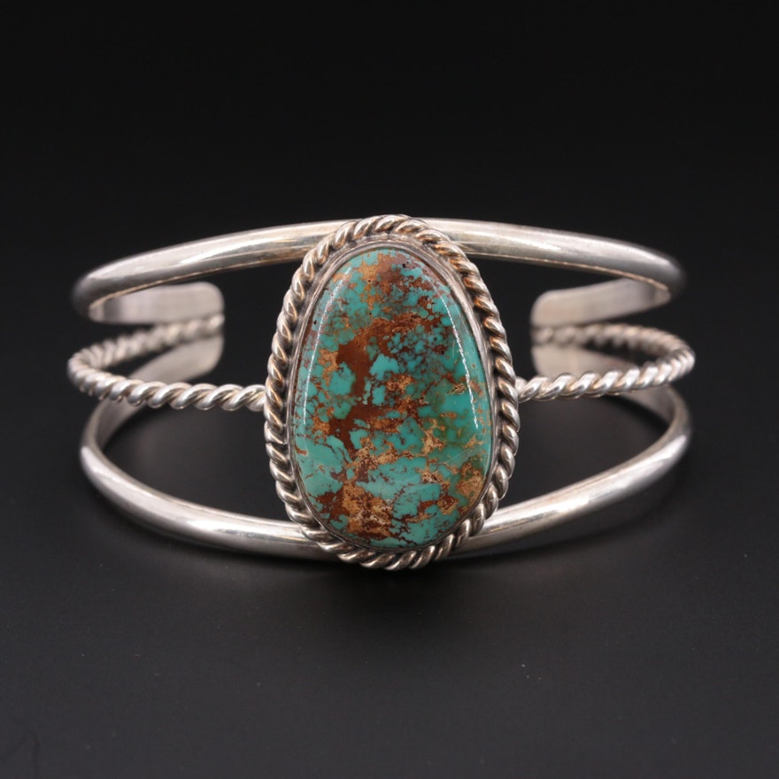 Southwestern Style Sterling Silver Turquoise Cuff Bracelet