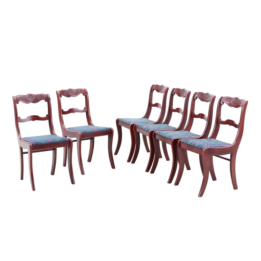 Six Federal Style Cherry-Finish Wooden Upholstered Side Chairs, Mid-20th Century