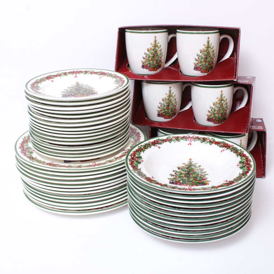 Christopher Radko "Holiday Celebrations" Ceramic Dinnerware and Coffee Mugs