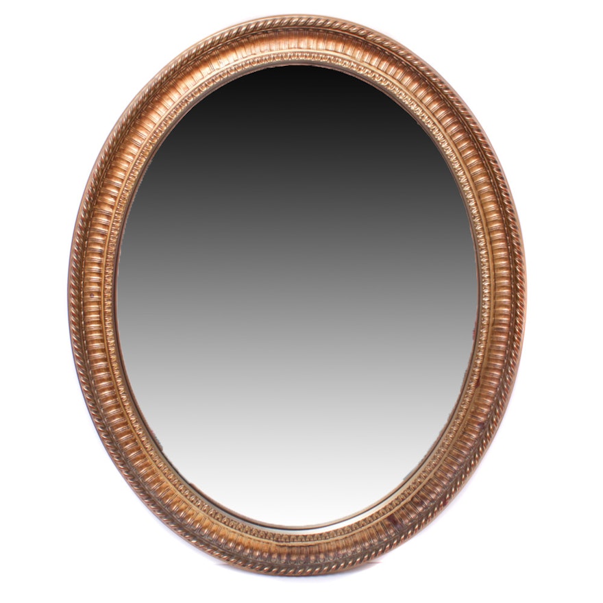 Gold Tone Wood Framed Oval Wall Mirror, Contemporary