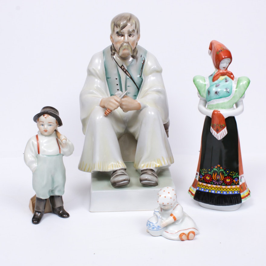 Zsolnay Pecs and Hollóháza Porcelain Figurines, Vintage