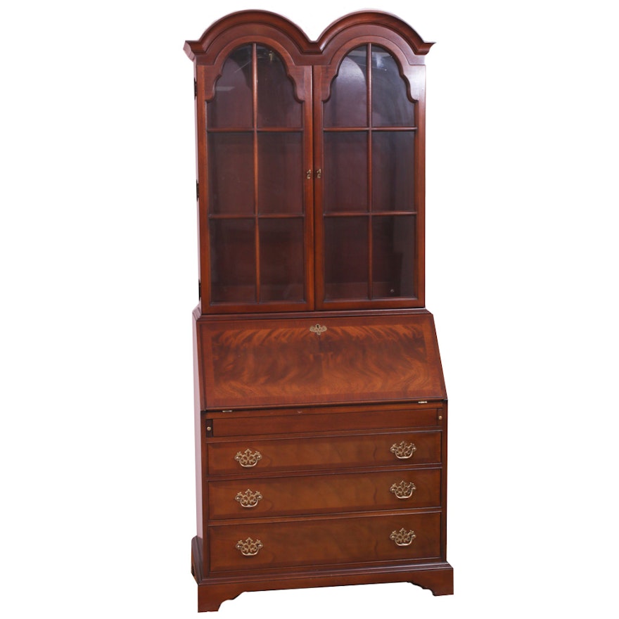 Hickory Chair Chippendale-Style Mahogany Secretary with Illuminated Cabinet