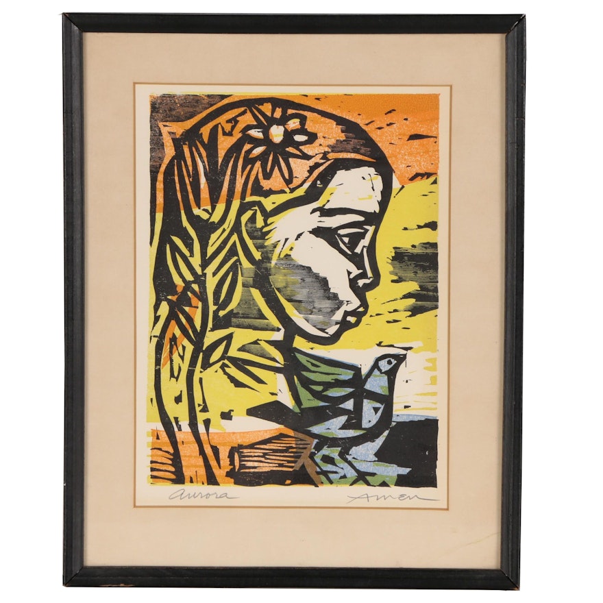 Irving Amen Woodcut "Aurora"