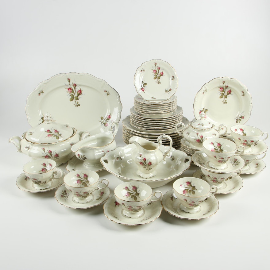 Rosenthal "Moss Rose" Porcelain Dinnerware for Eight, Mid-Century