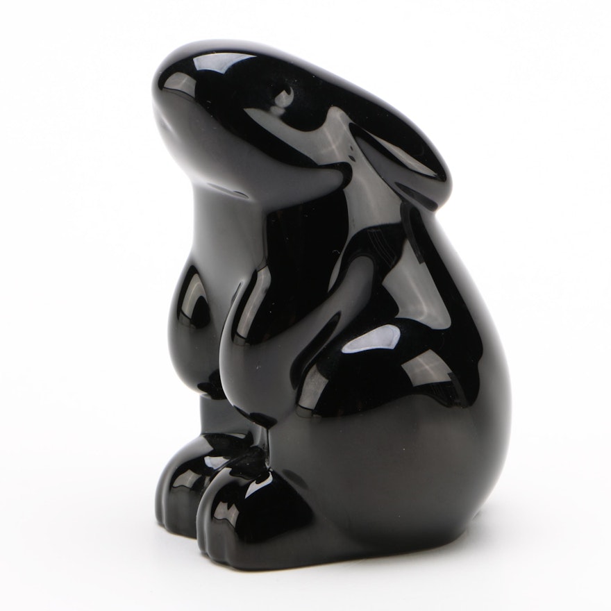 Baccarat Black "Sitting Rabbit" Crystal Figurine