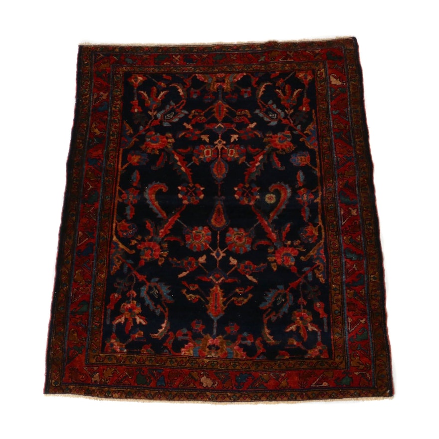 3'10 x 4'6 Hand-Knotted Persian Lilihan Rug, 1920s