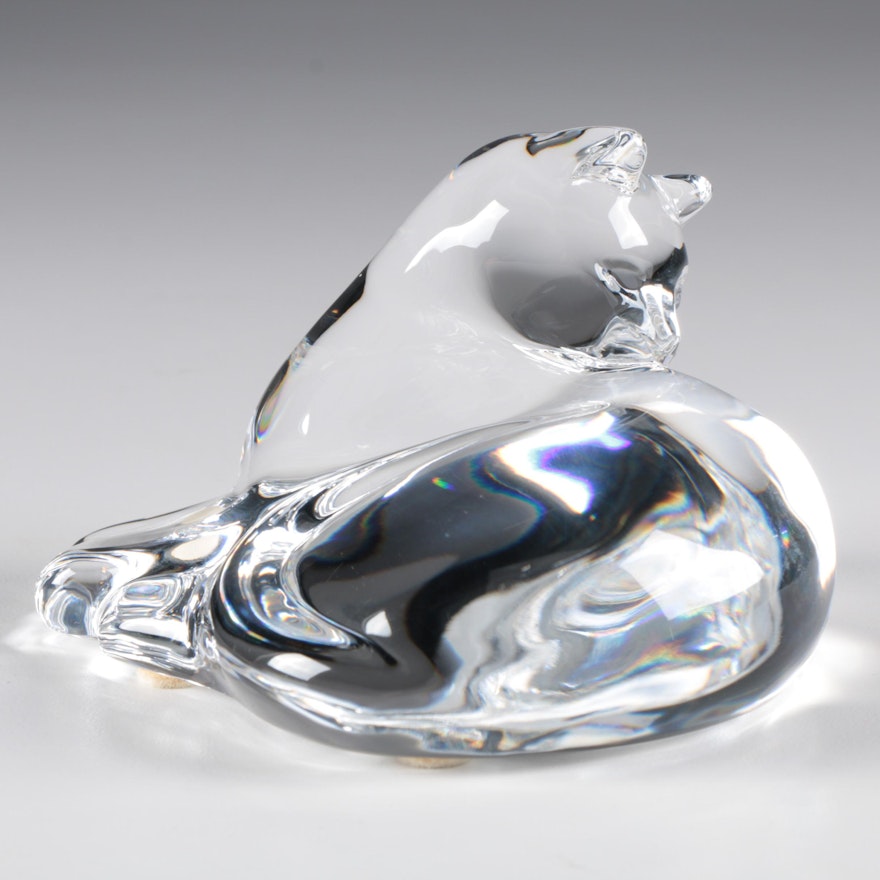 Baccarat "Grooming Cat" Crystal Figurine, Contemporary