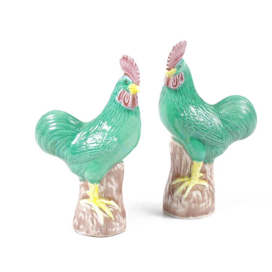 Chinese Porcelain Rooster Figurines