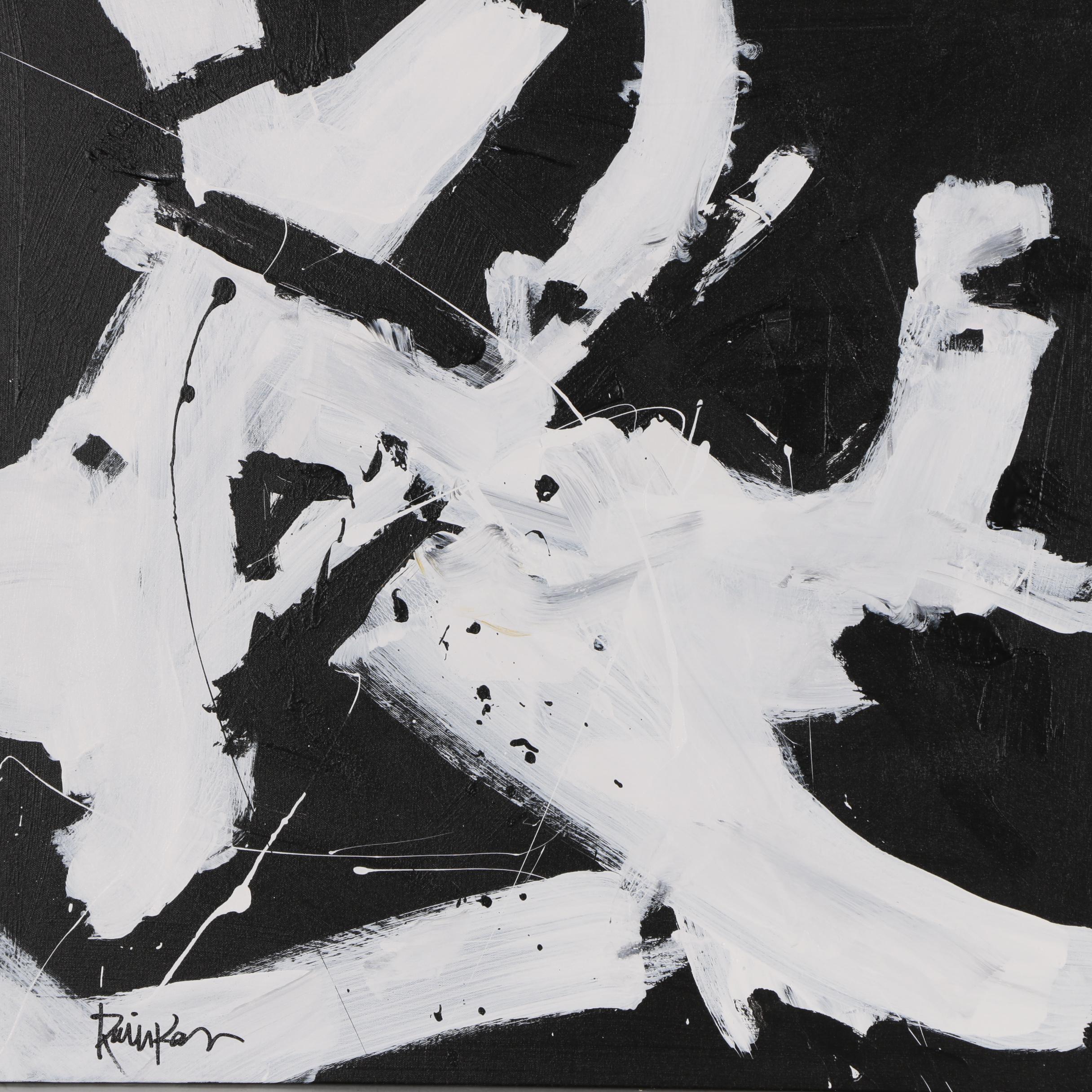 Robbie Kemper Abstract Acrylic Painting "White & Black Dabs"