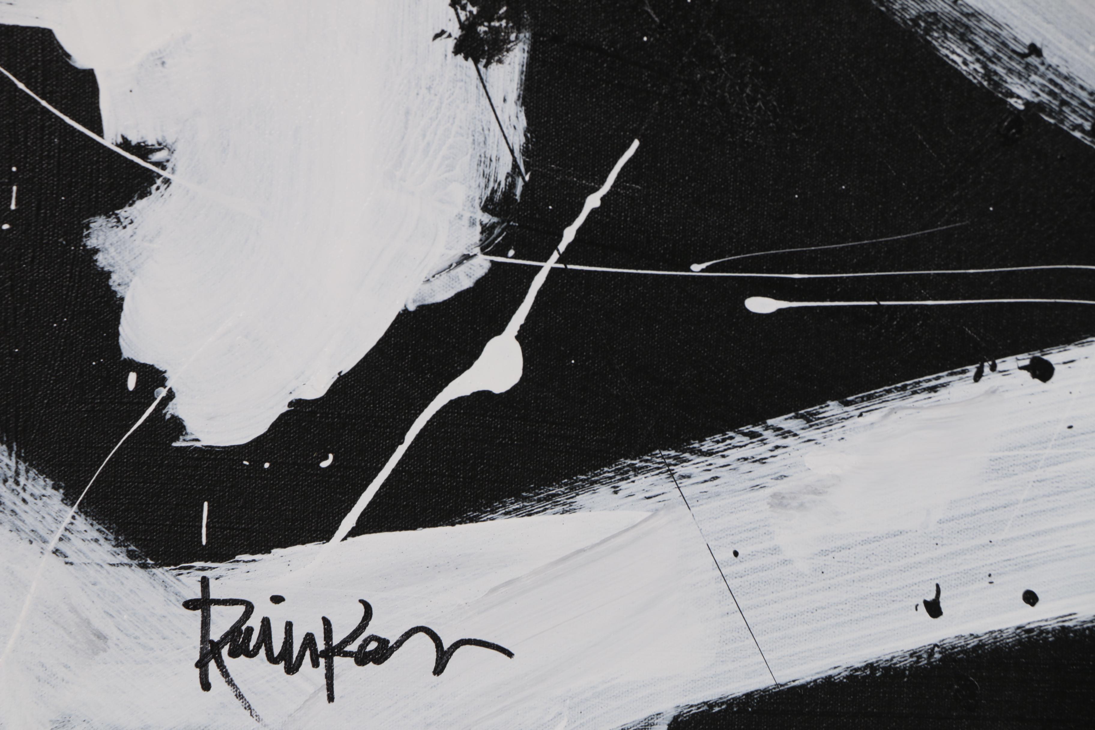 Robbie Kemper Abstract Acrylic Painting "White & Black Dabs"