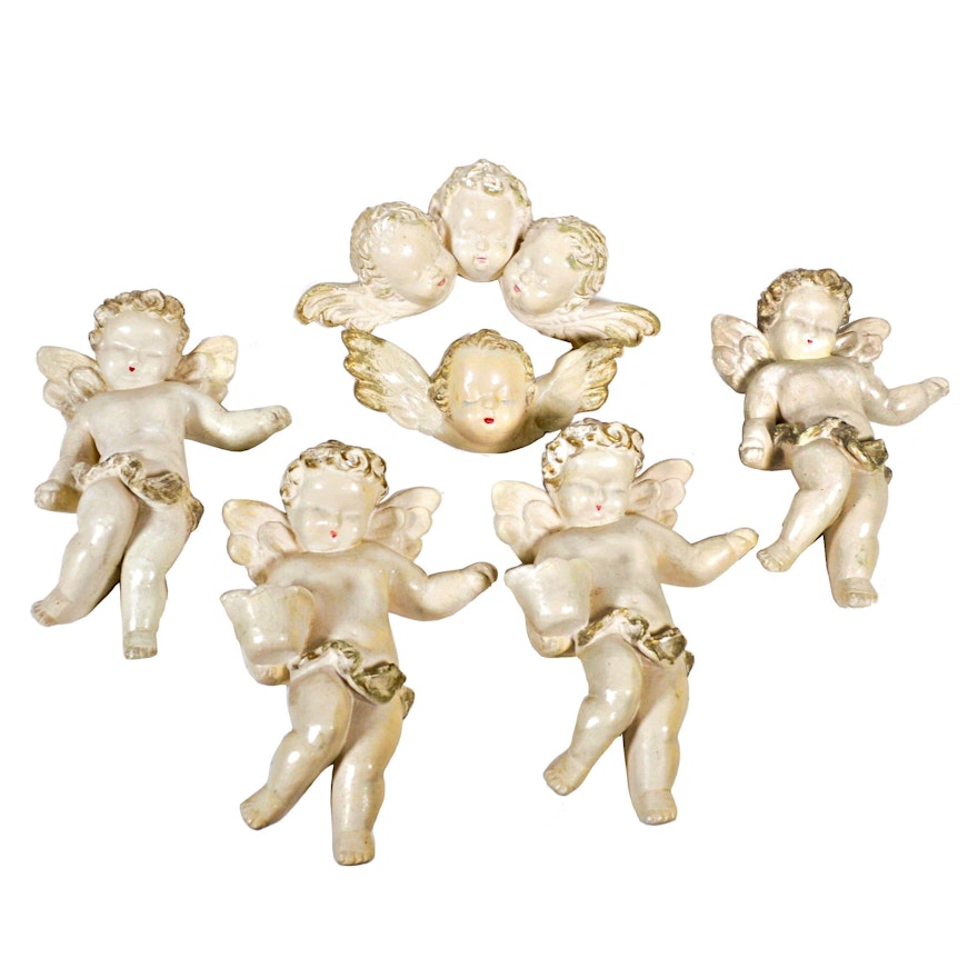 Victorian Style Plaster Putti Wall Decor, Vintage