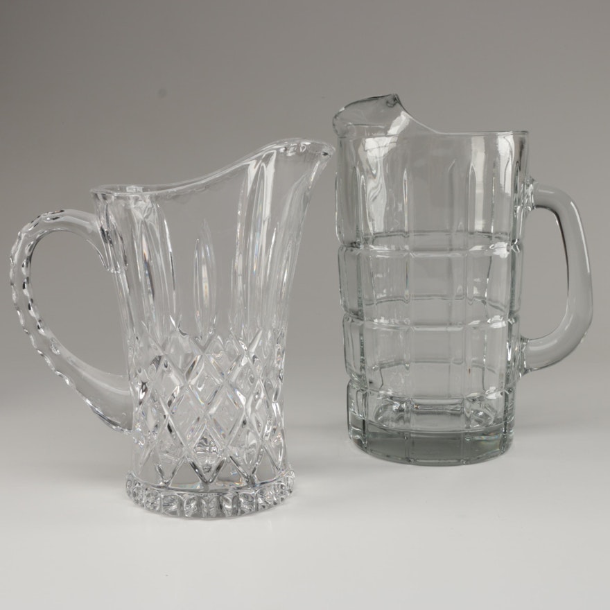 Anchor "Tartan" Glass Pitcher with Cut Crystal Pitcher