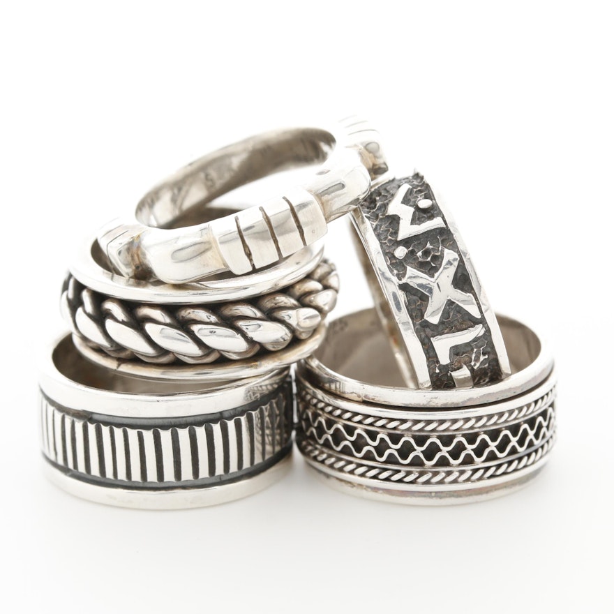 Sterling Silver Textured Bands with Spinner Ring