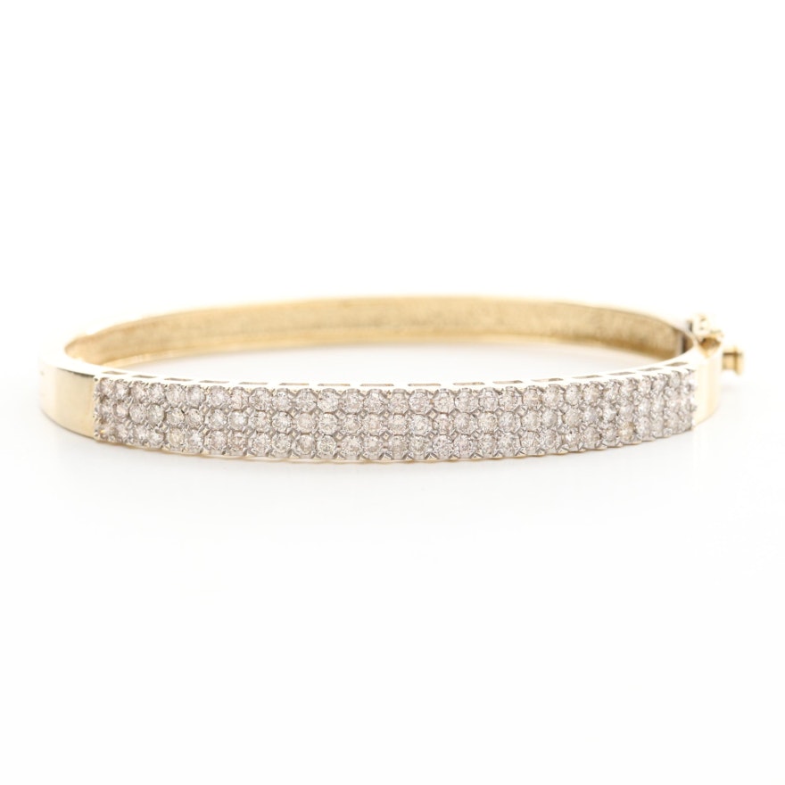 14K Yellow Gold 2.25 CTW Diamond Hinged Bangle Bracelet