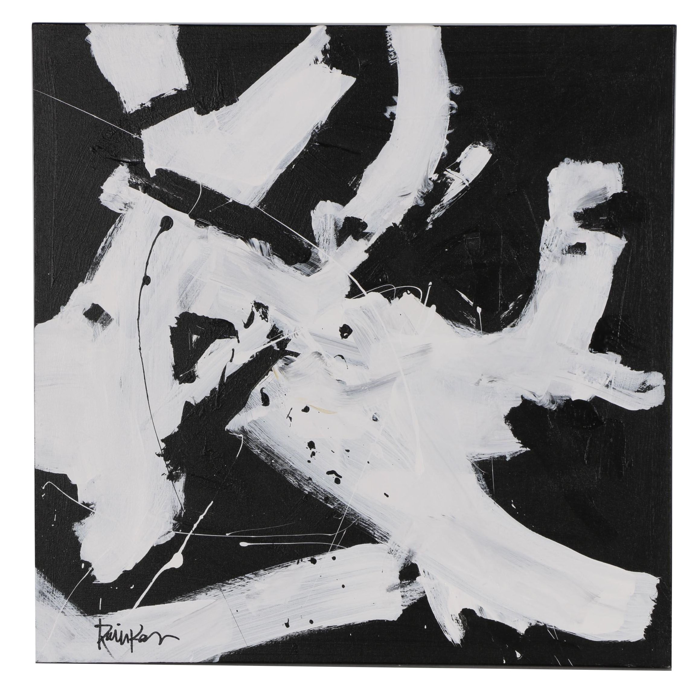 Robbie Kemper Abstract Acrylic Painting "White & Black Dabs"